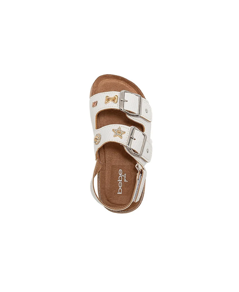 Bebe Girls Footbed Sandals - Comfortable Design with Double Buckle and Charms