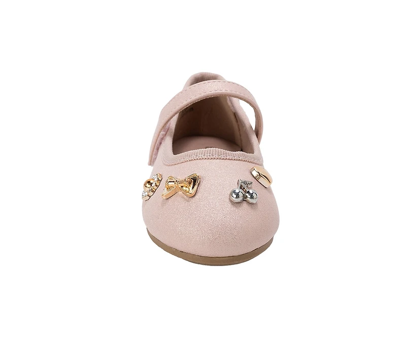 Bebe Toddler Shimmer Pu Flats - Dressy and Comfortable Shoes with Charm Accents