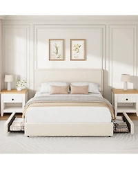 gaomon Teddy Fleece Bed Frame, Cloud Cream Bed Frame with 2 Storage Drawer and Adjustable Headboard