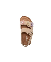 Bebe Little Girls Footbed Slide Sandals - Sparkle Finish with Glitter Flower Detail