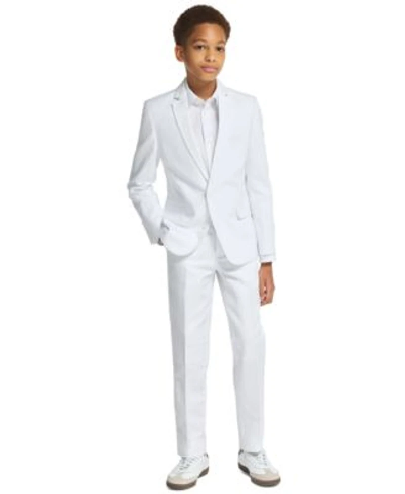 Calvin Klein Boys 8 20 Textured Linen Suit Jacket Tri Blend Zip Closure Suit Pants