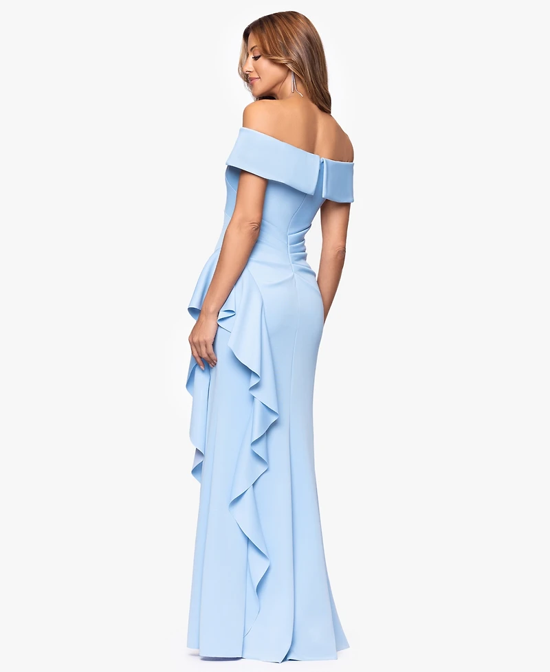 Xscape Women's Off-The-Shoulder Ruffled Side-Slit Gown