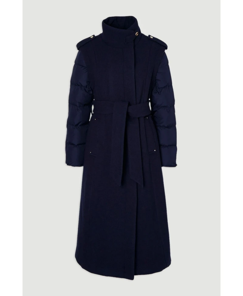 Karen Millen Women's Wool High Neck Puffer Belted Midi Coat