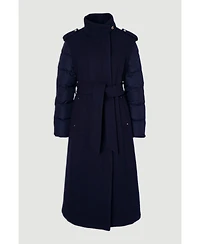 Karen Millen Women's Wool High Neck Puffer Belted Midi Coat