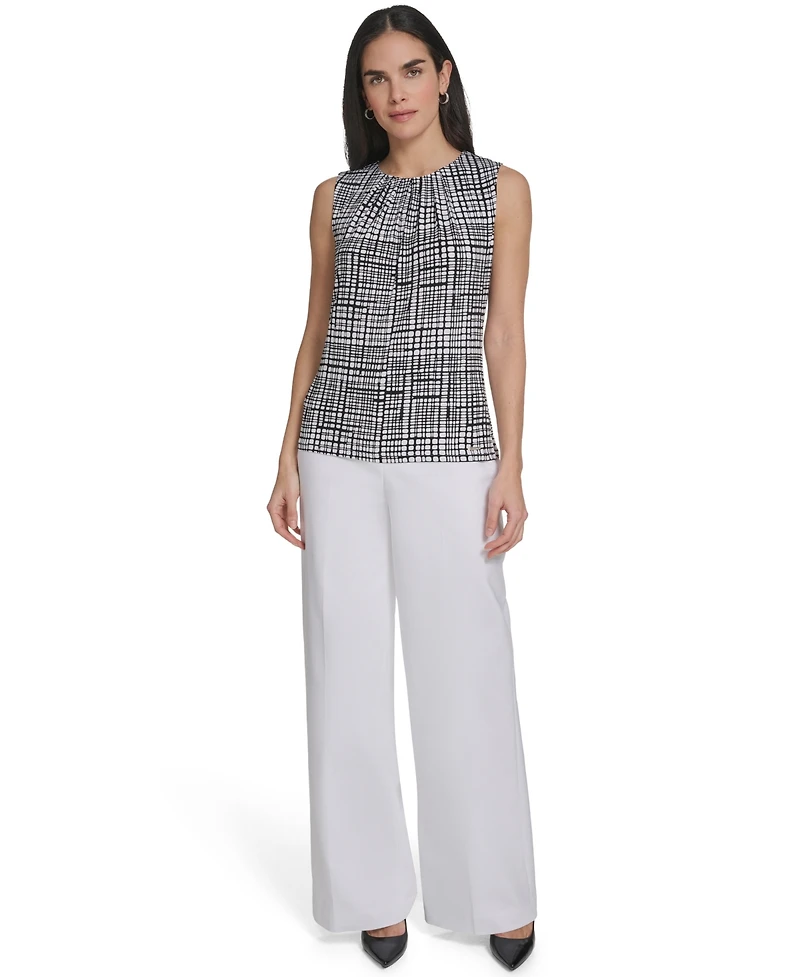 Calvin Klein Women's Printed Sleeveless Pleat Neck Camisole Top