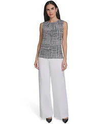 Calvin Klein Women's Printed Sleeveless Pleat Neck Camisole Top