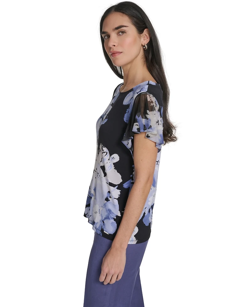 Calvin Klein Women's Mixed Media Cap-Sleeve Top