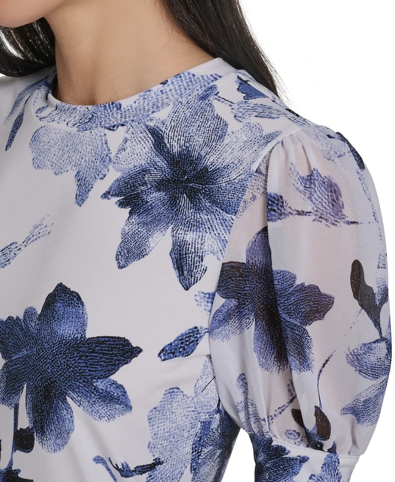 Calvin Klein Women's Mixed Media Floral Short-Sleeve Top