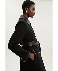 Karen Millen Women's Wool Pu Mix Belted Tailored Maxi Coat
