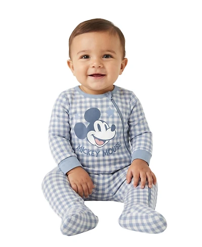 Disney Baby Boys' Mickey Check Pattern Sleep and Play Coverall