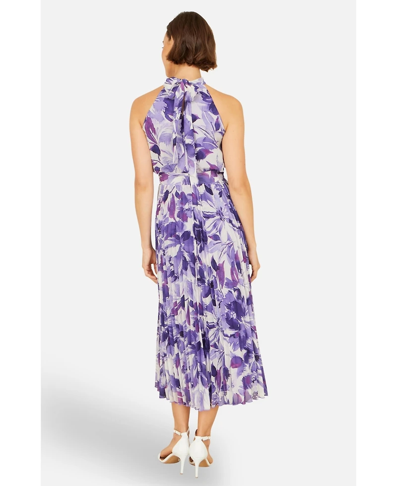 Yumi Women's Floral Halter Neck Pleated Midi Dress