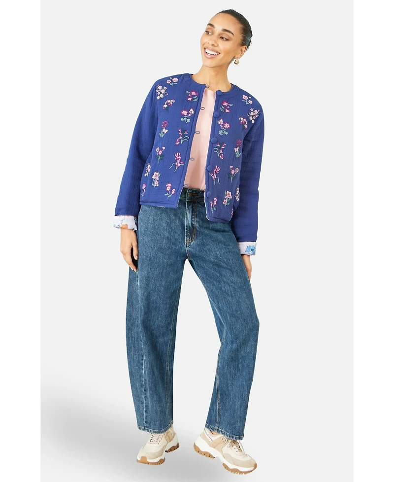 Yumi Women's Floral Embroidery Cotton Jacket