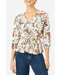 Yumi Women's Viscose Botanical Print Wrap Top