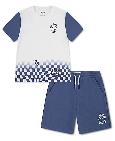 Levi's Boys' 2T-7 Smiley Check T-Shirt and Shorts, 2-Piece Set