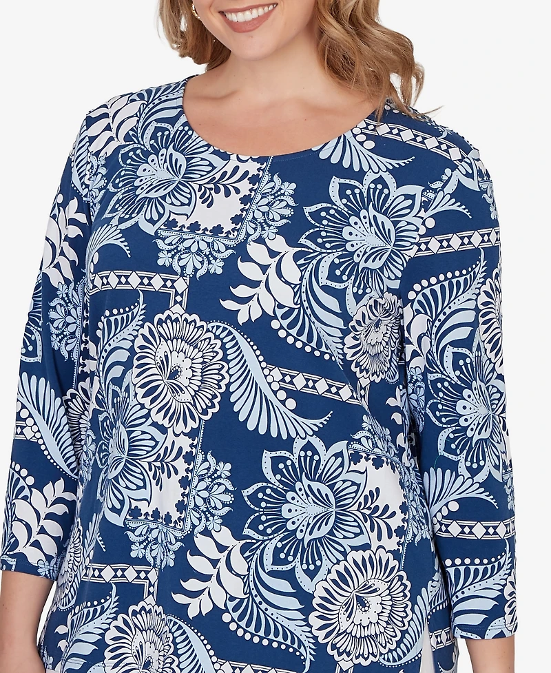 Ruby Rd. Plus Tropical Patchwork Scoop Neck Knit Top