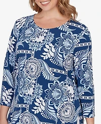 Ruby Rd. Plus Tropical Patchwork Scoop Neck Knit Top