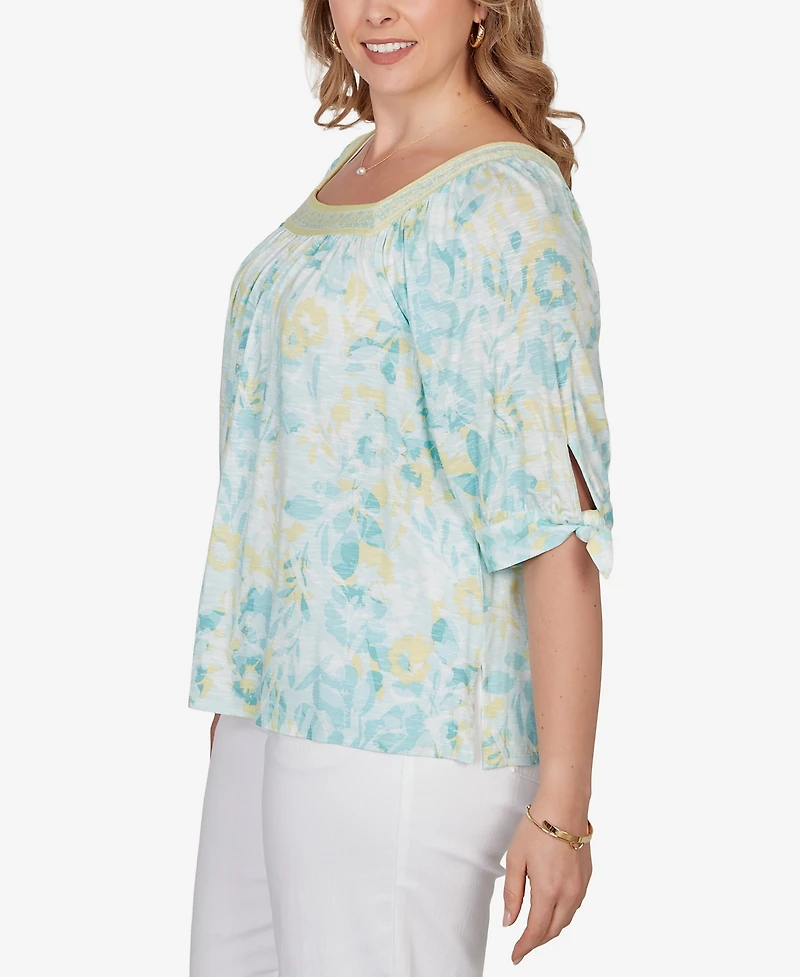 Ruby Rd. Plus Watercolor Floral Square Neck Top