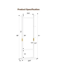 Rainsken Solid Wood Coat Rack, Freestanding Clothes Organizer with Hanging Rod, Hooks, Storage Stand for Coats and Bags