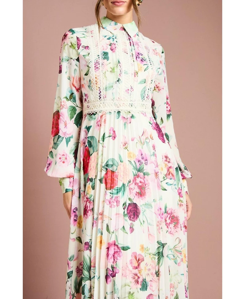 Coast Women's Pleated Lace Trim Midi Dress