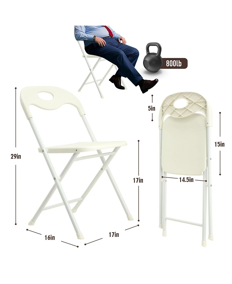 Clihome 4-Pack Stainless Steel Folding Chairs - Heavy-Duty 800lb Capacity, Stackable & Waterproof