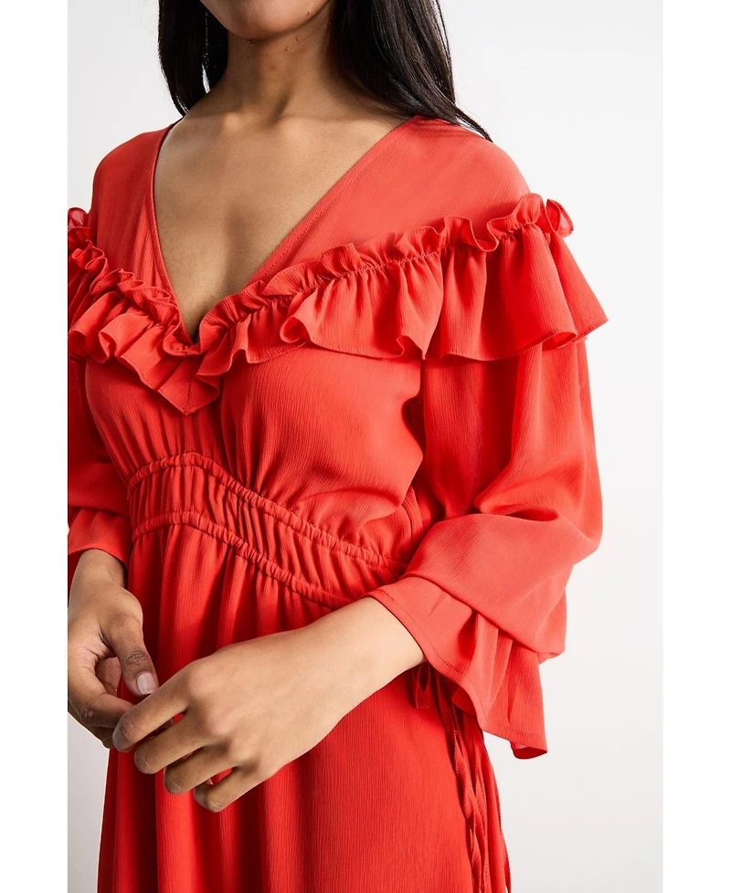 Warehouse Women's Ruffle Shoulder Detail Boho Maxi Dress