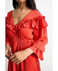 Warehouse Women's Ruffle Shoulder Detail Boho Maxi Dress