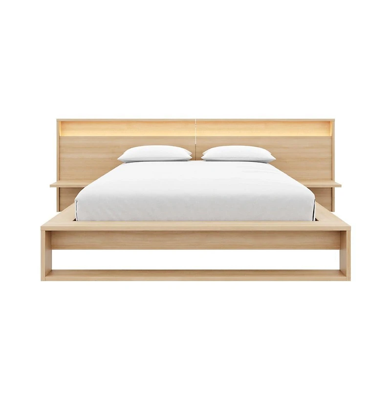 Nexera Lido Slatted Bedframe with Wide Headboard Lights and Shelves