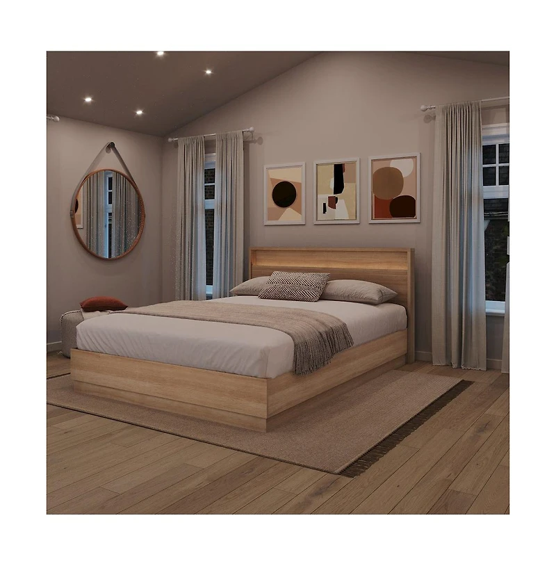 Nexera Harlow Slatted Bedframe and Headboard with Integrated Light