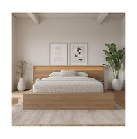Nexera Luna Slatted Bedframe with Wide Headboard with Lights and Shelves