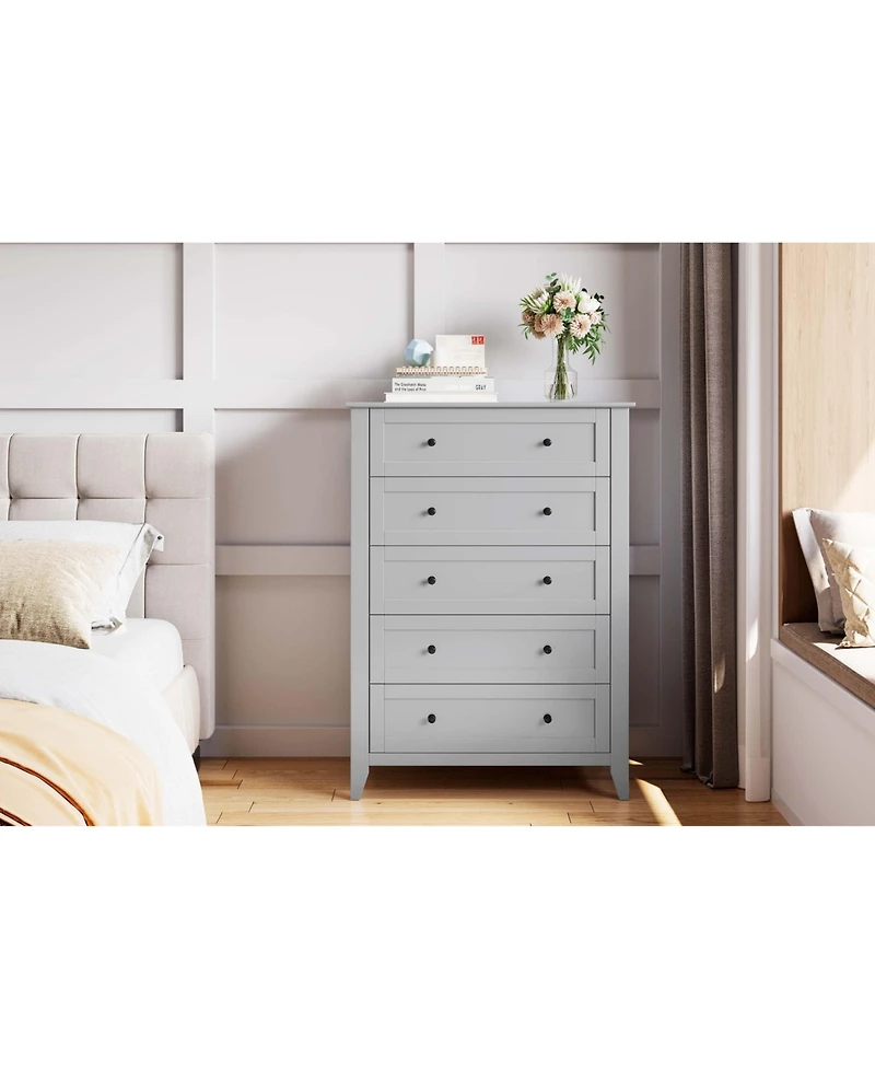 gaomon 5-Drawer Wood Dresser with Gold Handles and Deep Storage Drawers for Bedroom