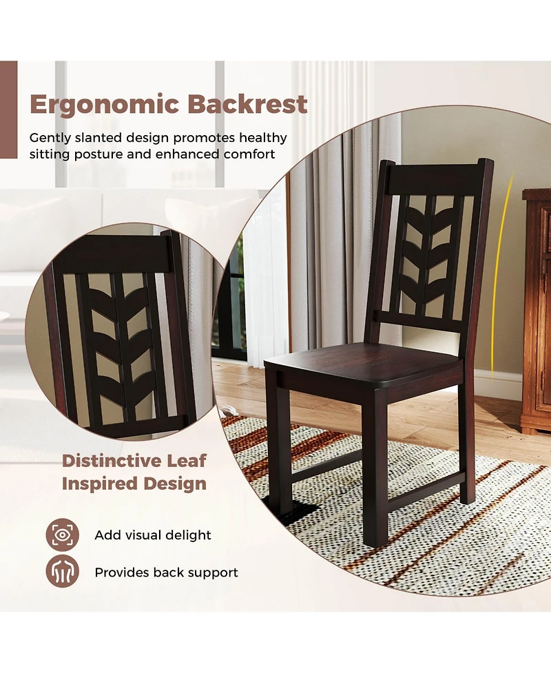 Dining Chair with Rubber Wood Frame & Leaf-shape High Back for Kitchen