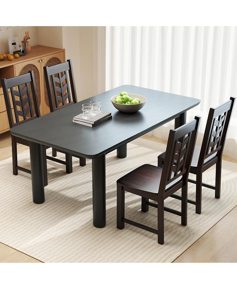 Costway Dining Chair with Rubber Wood Frame & Leaf-shape High Back for Kitchen