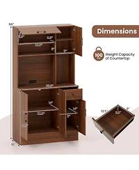 66" Pantry Cabinet Tall Kitchen Storage Cabinet with Charging Station