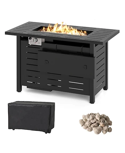 Costway 40-Inch Outdoor Propane Fire Pit with Lava Rocks Removable Lid & Protective Cover