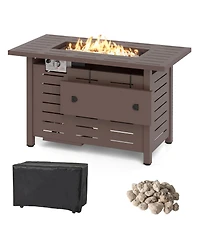Costway 40-Inch Outdoor Propane Fire Pit with Lava Rocks Removable Lid & Protective Cover