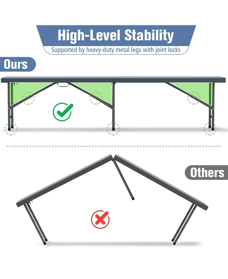 6 ft Plastic Folding Bench with 1320 Lbs Capacity Handle & Lock For Outdoor Picnic