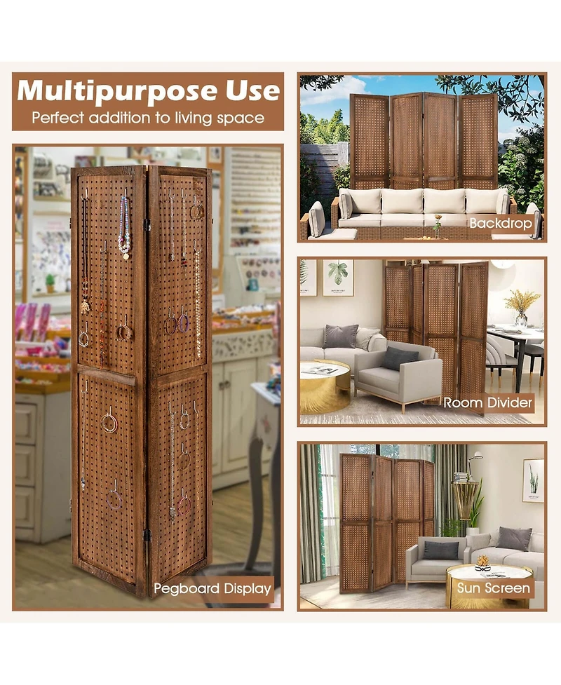 Pegboard Display with 360° Metal Hinges Solid Wood Frame for Craft Show