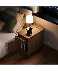 End Table with Charging Station Flip Top Bedside Table with Usb Ports & Outlets