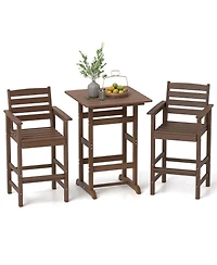 3-Piece Patio Hdpe Bar Set Armchairs with Square High-Top Table Footrest and Backrest