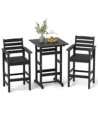 3-Piece Patio Hdpe Bar Set Armchairs with Square High-Top Table Footrest & Backrest