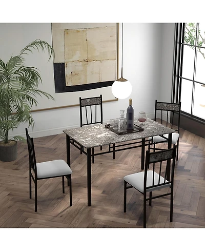 Costway 5 Piece Faux Marble Dining Set Table and 4 Chairs Kitchen Breakfast Furniture
