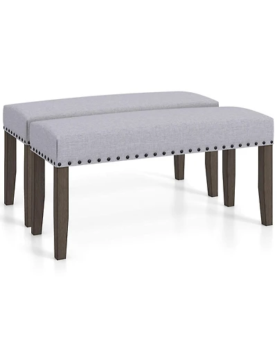 2 Pcs 42.5" Upholstered Entryway Bench with Nailhead Trim Soft Padded Cushion Indoor