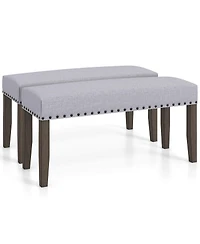 2 Pcs 42.5" Upholstered Entryway Bench with Nailhead Trim Soft Padded Cushion Indoor