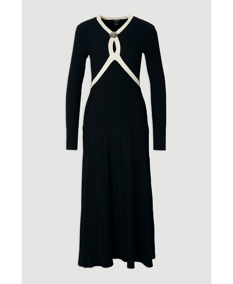 Karen Millen Women's Rib Knit Trim Full Skirt Midi Dress
