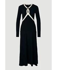 Karen Millen Women's Rib Knit Trim Full Skirt Midi Dress