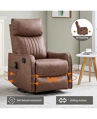 sumyeg Recliner Chair with Heat Massage Manual Rocker and Swivel Faux Leather