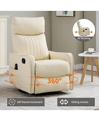 sumyeg Recliner Chair with Heat Massage Manual Rocker and Swivel Faux Leather