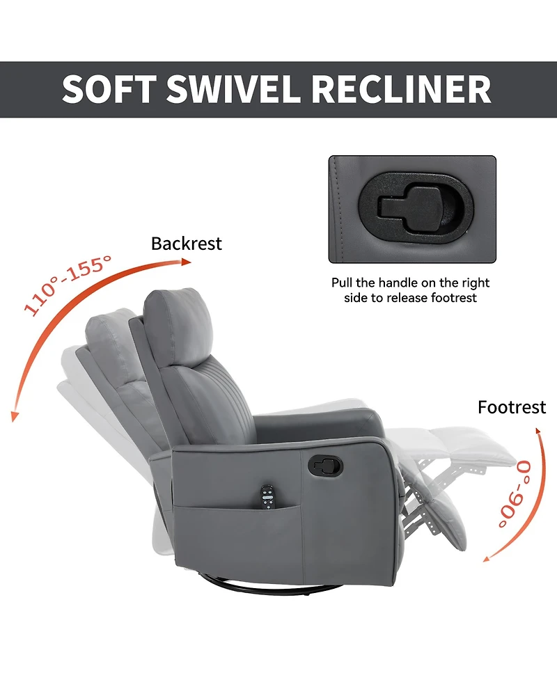 sumyeg Recliner Chair with Heat Massage Manual Rocker and Swivel Faux Leather