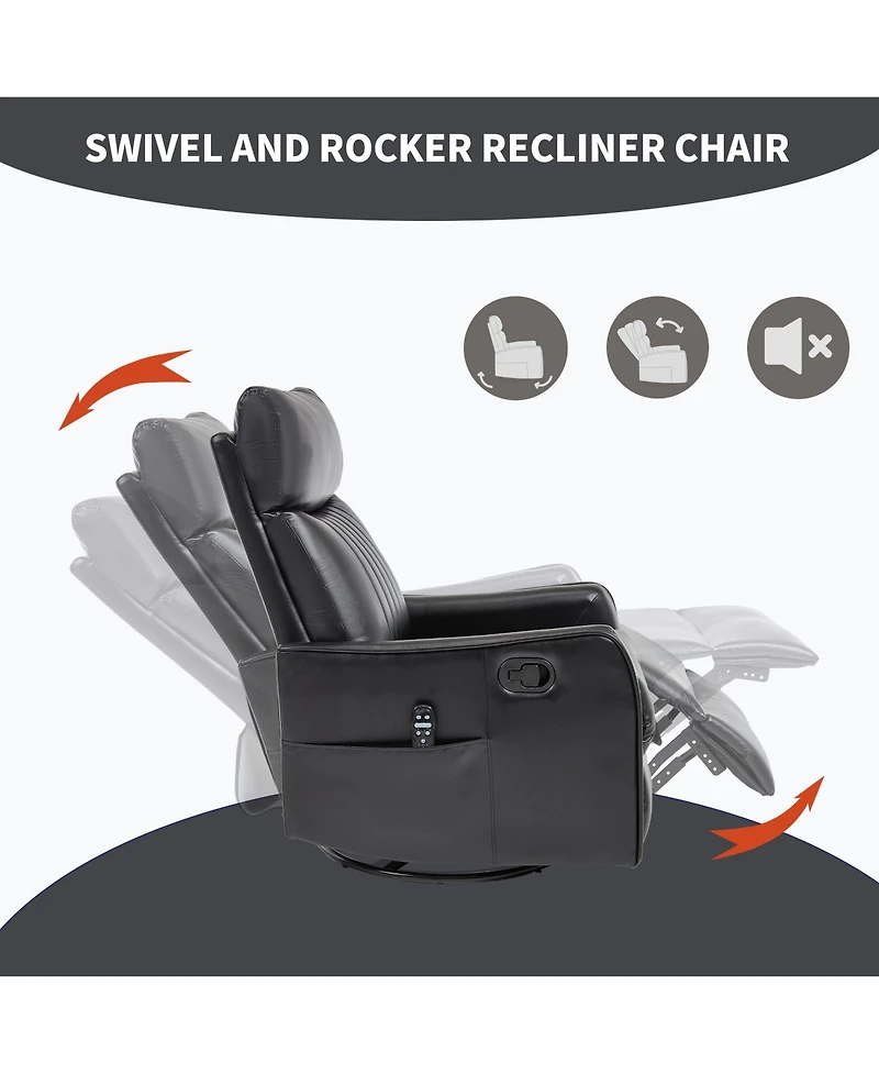 sumyeg Recliner Chair with Heat Massage Manual Rocker and Swivel Faux Leather