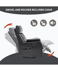 sumyeg Recliner Chair with Heat Massage Manual Rocker and Swivel Faux Leather